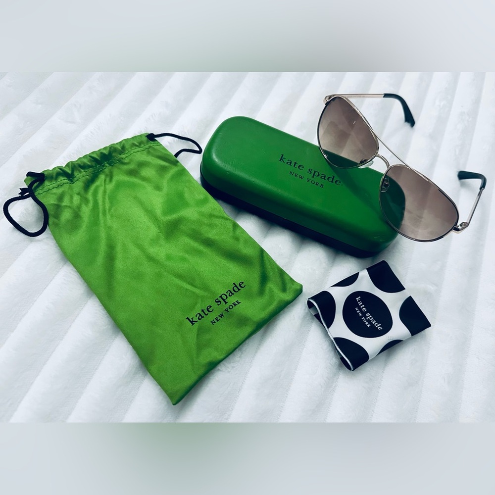 Kate Spade rose gold aviator sunglasses with Green Pouch cloth and Case Set
